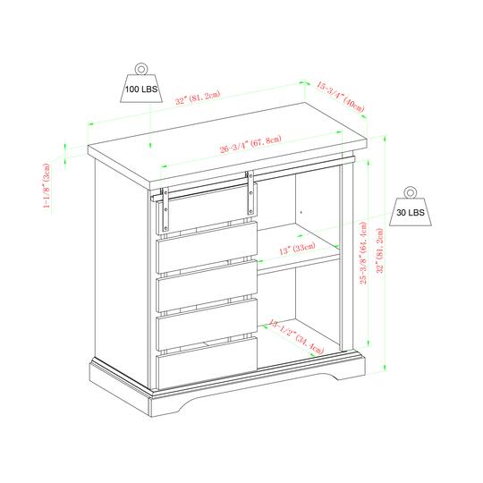 Edison Walker 32" Solid White & Grey Wash Two-Tone Sliding Slat Door Accent Cabinet